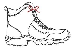 Vektorgrafik von Bergschuh mit tiefer gesetzter, roter Schleife