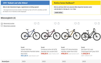 Bike Vergleich im Sport Bittl Onlineshop