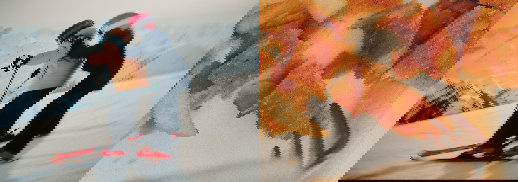 Kinderskifahrer zu zweit auf Piste und Pommes