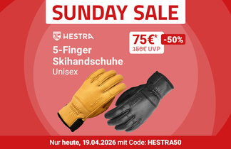 Sunday Sale: Hestra 5-Finger Skihandschuhe Unisex -50%, 75€ statt 149,95€. Nur heute, 19.04.2026 mit Code: HESTRA50