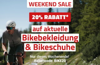 20% Rabatt auf aktuelle Bikebekleidung & Bikeschuhe
